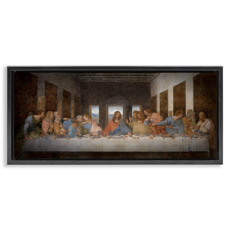 «Last Supper», peinture classique religieuse, H 11 po x l 25 po, Cadre flottant noir de jais