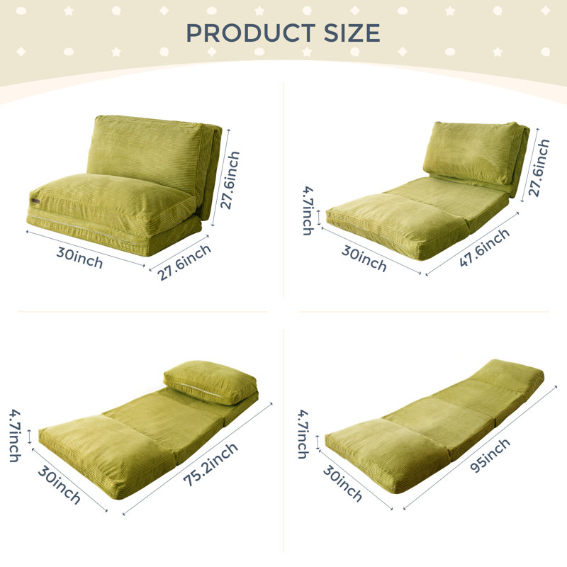 Canapé-lit Holly-Madison, Velours côtelé vert, H 4,7 po x l 30 po x P 95 po
