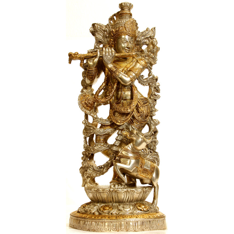 Venugopala (Murali Krishna) dans des teintes argentées et dorées