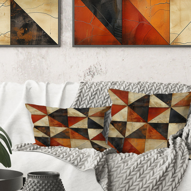 Coussin décoratif brun à imprimé géométrique III - Mid-Century, H 18 po x l 18 po