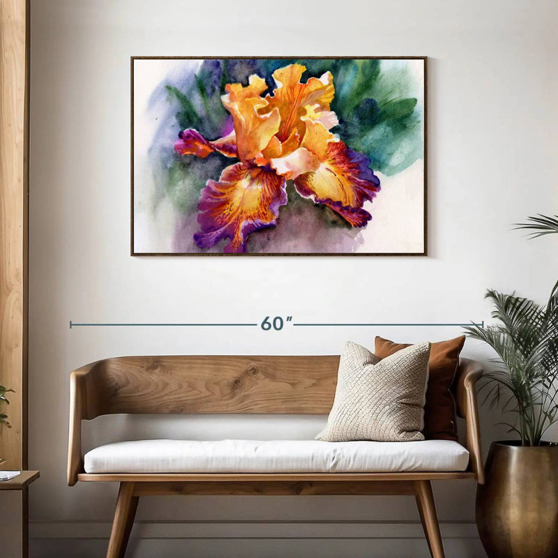Fleur d'iris jaune, Cadre flottant en noyer, 43 po x 29 po