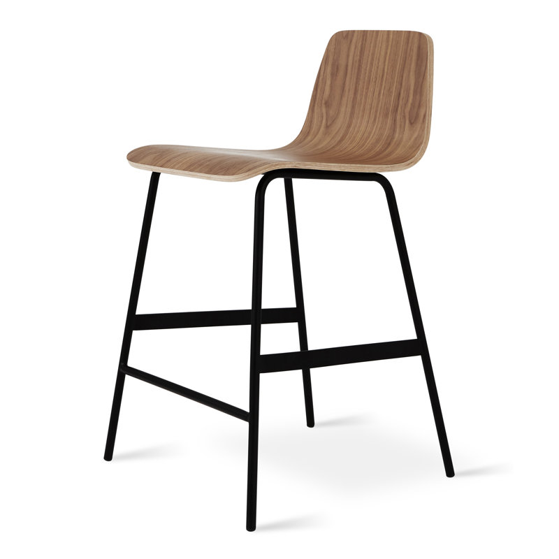 Upholstered Stool with Metal Frame, Counter Stool (24” Seat Height), Walnut