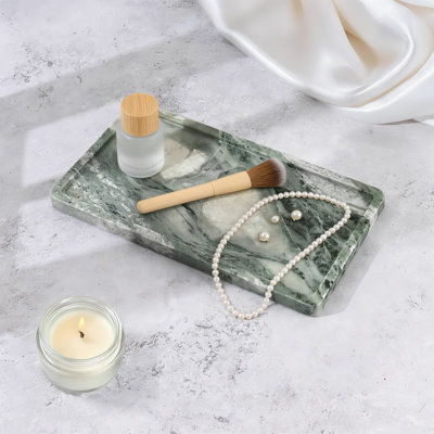 Natural Green Marble Vanity Tray - Decorative Organizer For Bathroom Countertop, Jewellery, Candles, Makeup, Perfume And Home Décor