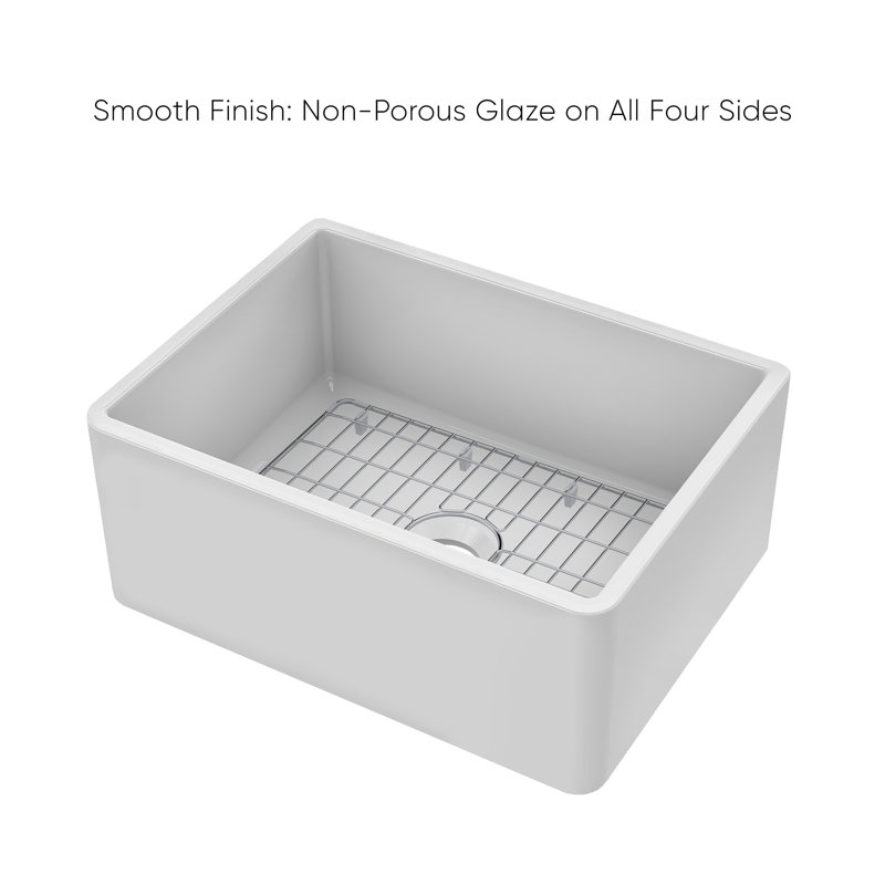 24" White Fireclay Farmhouse Drop-In Double Bowl Sink