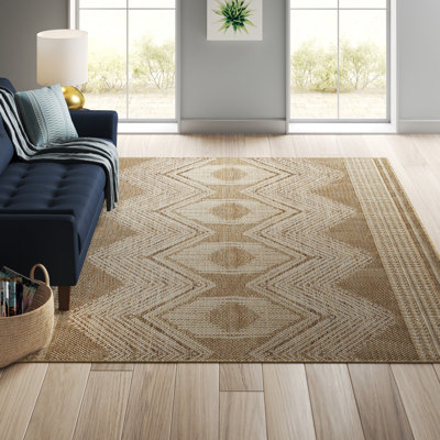 Geometric Indoor/Outdoor Rug for Living Room Patio Deck Front Porch Entryway Hallway Kitchen, Light Brown/Ivory