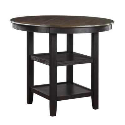 Table de salle à manger à hauteur de comptoir, transitionnelle, brun et noir, 2 tablettes, 4 pièces, 4 personnes