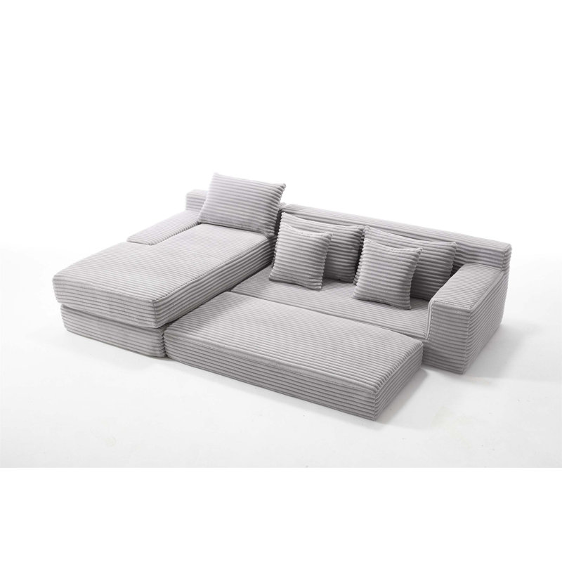 Canapé-lit en L très fonctionnel avec coussins en mousse à mémoire de forme de qualité supérieure et tissu en velours côtelé durable pour tous les espaces de vie