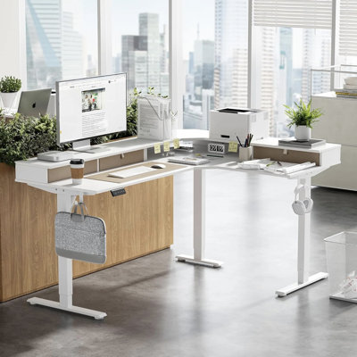 L-Shaped Electric Standing Desk With Drawers