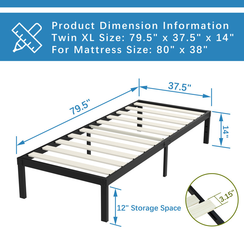 Haleem 14" Steel Platform Bed, Twin XL