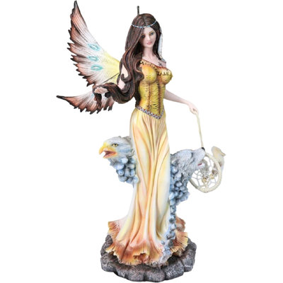 Grande figurine d'attrape-rêves de fée indien avec loup 18 po