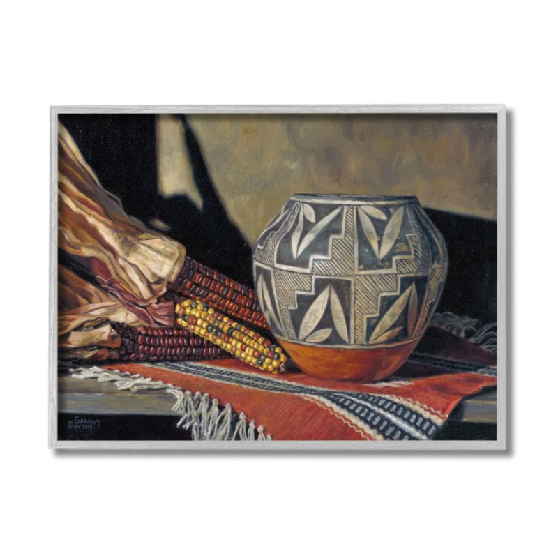 «Traditional Corn Harvest Native Pottery Still-Life» par David Graham - reproduction d'art, H 14 po x l 11 po