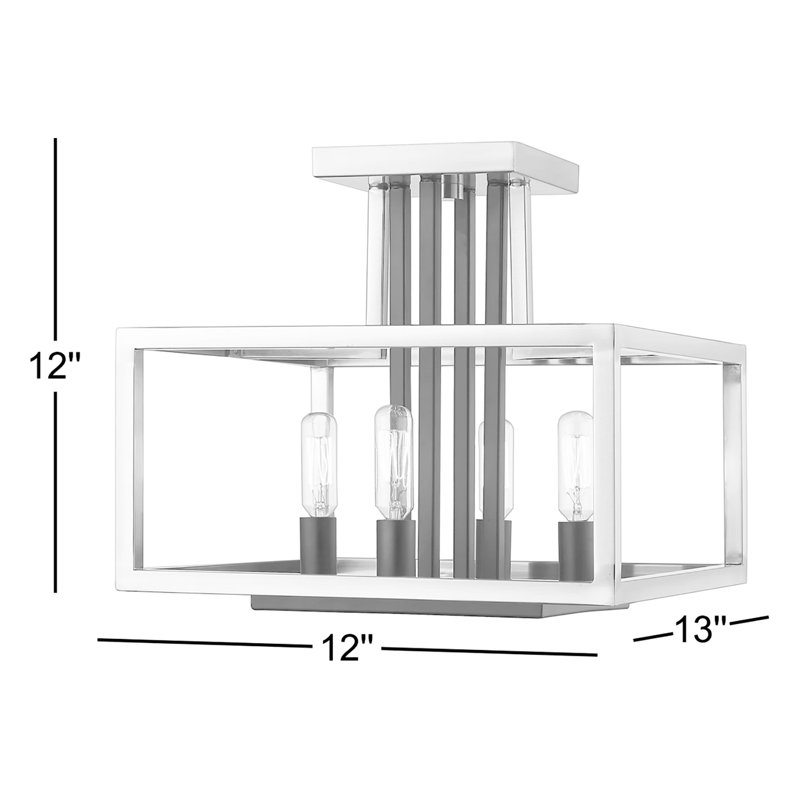 Plafonnier semi-encastré rectangulaire à 4 lumières 12 po Bedworth, Nickel brossé / noir