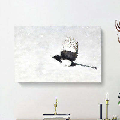 Magpie In Flight - Wrapped Canvas