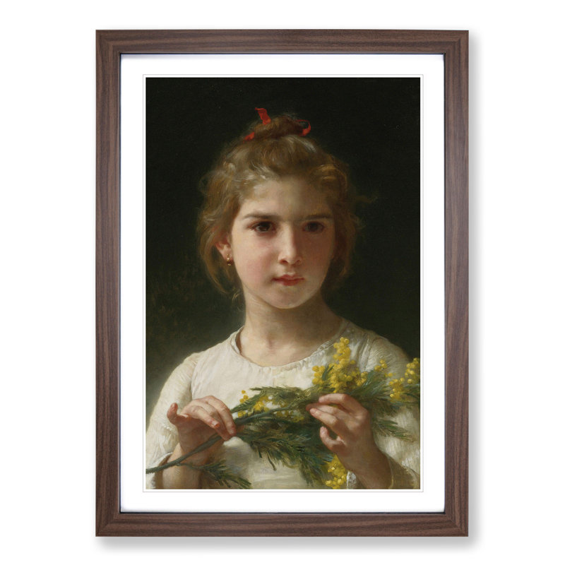 Mimosa Flower Girl by William Adolphe Bouguereau - Picture Frame Painting, Walnut Framed, 36cm H x 27cm W x 2cm D