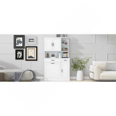 Tall Freestanding Storage Cabinet With Drawers And Doors, Adjustable Shelves, Flip Drawer Design, Modern Organizer Cabinet For Bathroom, Living Room, Or Office MDF Cabinet
