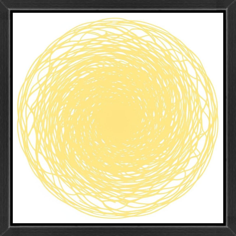 «Yellow Abstract Spiral on White», art mural sur toile encadrée, 16" H x 16" W, Brown