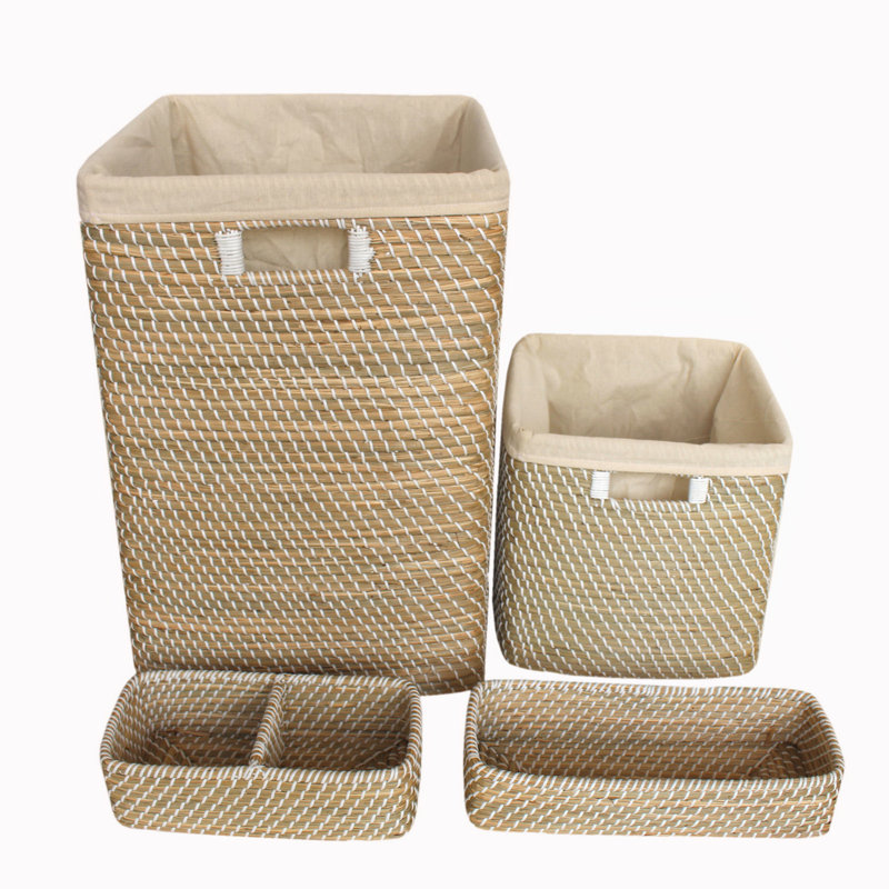 Wicker Laundry Set, Natural/White