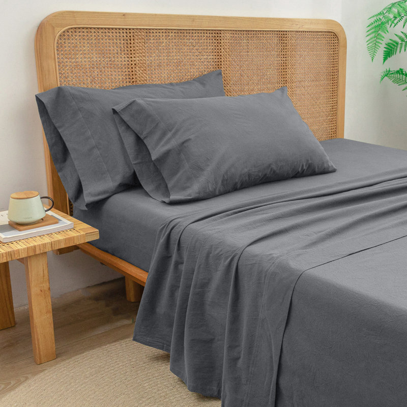 Drap plat 100% coton délavé Bestouch Bestouch, Gris ombre discrète, Drap plat très grand