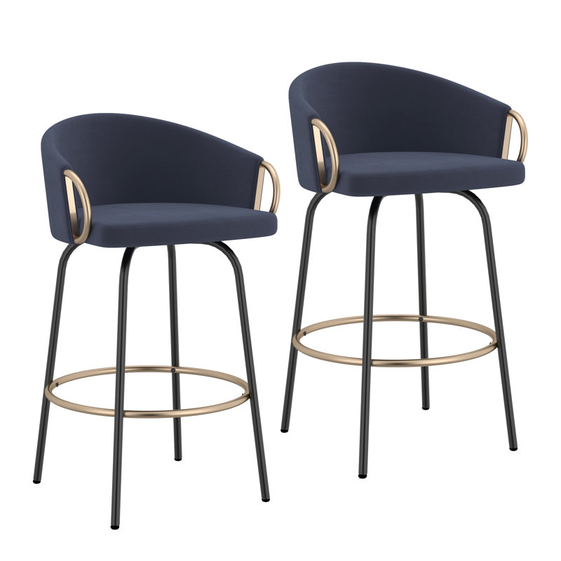Zora Swivel Upholstered Velvet Counter Stool, Blue