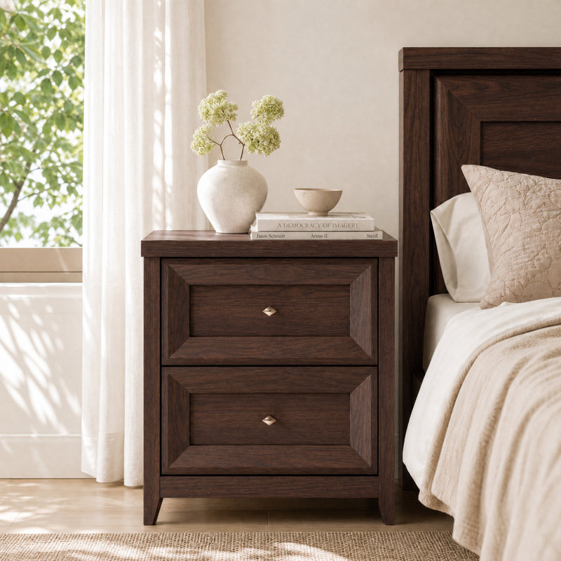  Acero 58cm W Bedside Table, Mahogany Brown