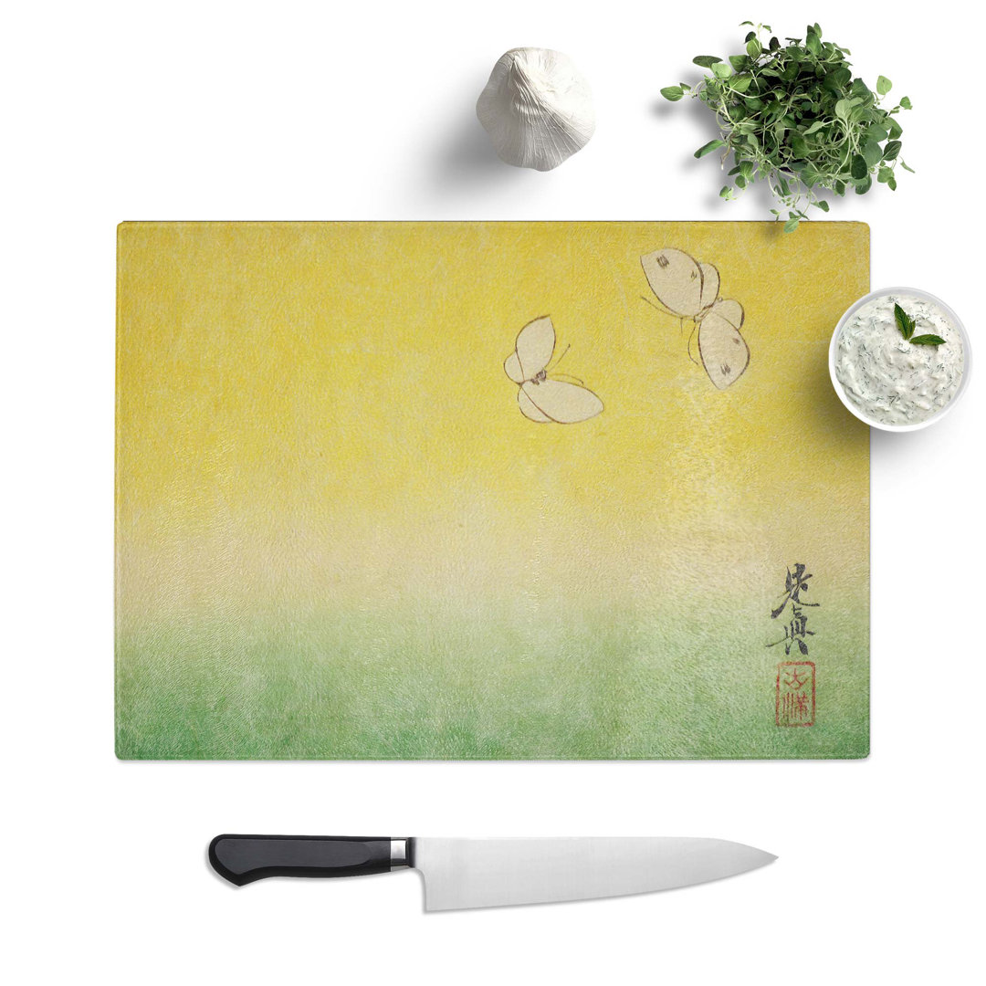 Tempered Glass Two Butterflies by Shibata Zeshin Chopping Board