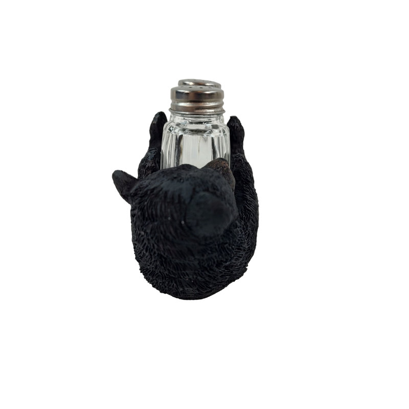 Rustic Black Bear Cub Polyresin Salt and Pepper Shaker Holder Set