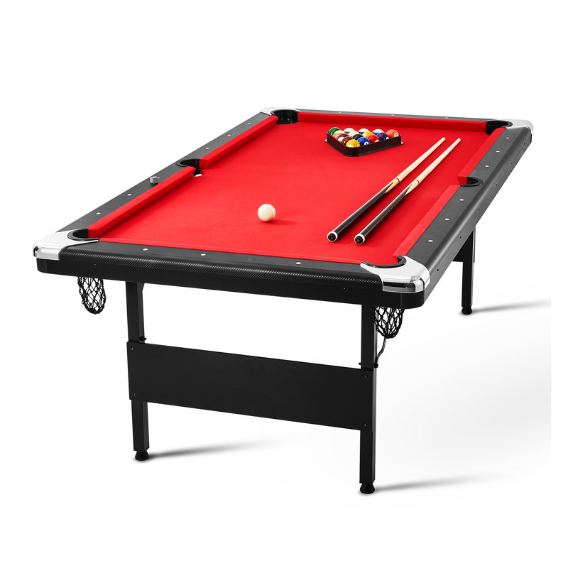 Table de billard pliable de 7 pi avec toile rouge - Ensemble de billard portable pour la salle de jeu à domicile