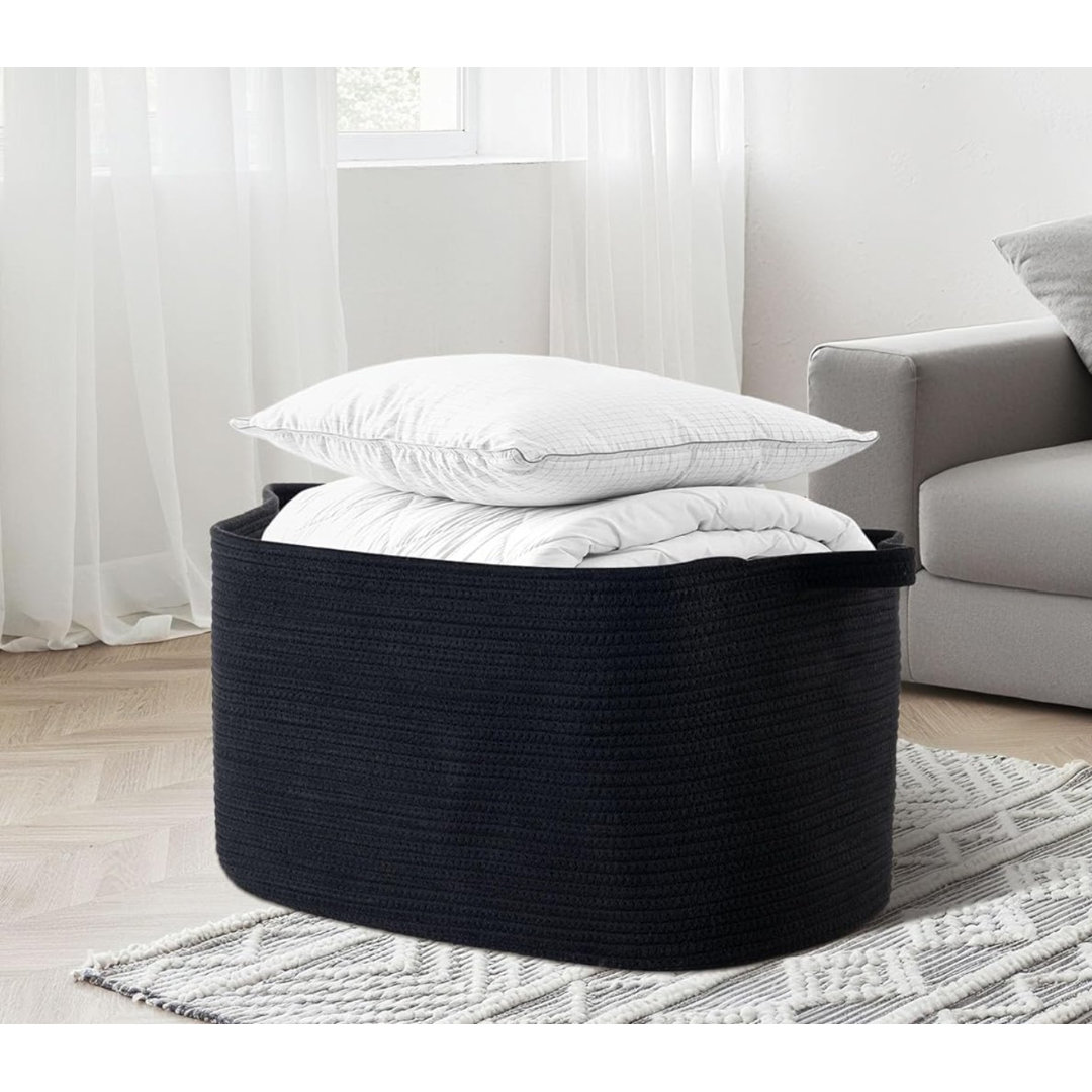 65L Cotton Rope Woven Storage Basket, Large Laundry Hamper for Clothes, Toys & Living Room Blanket Storage