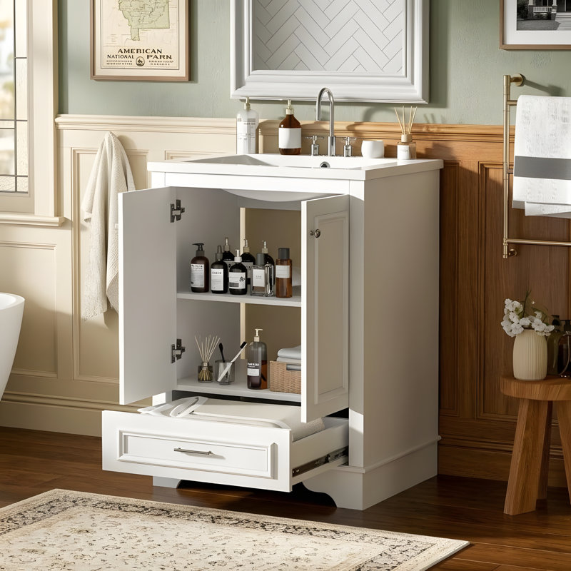 Meuble-lavabo de 24 po avec lavabo en céramique, Blanc