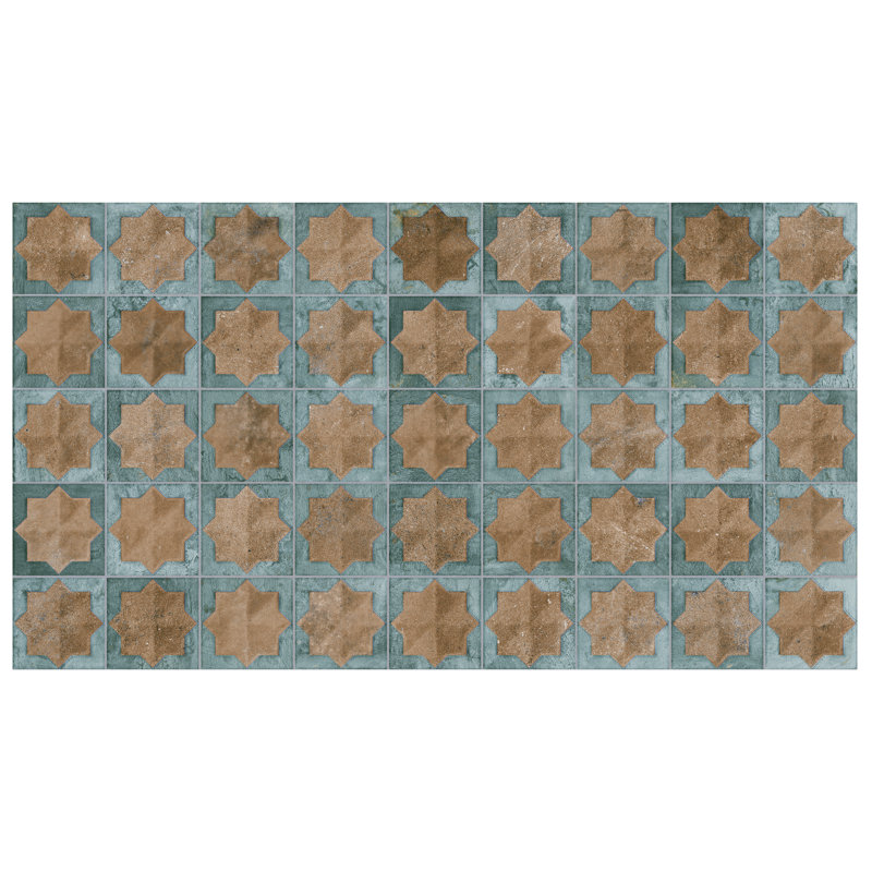 Tetuan Astre 12" x 22" Porcelain Moroccan Wall Tile, Brown/Blue