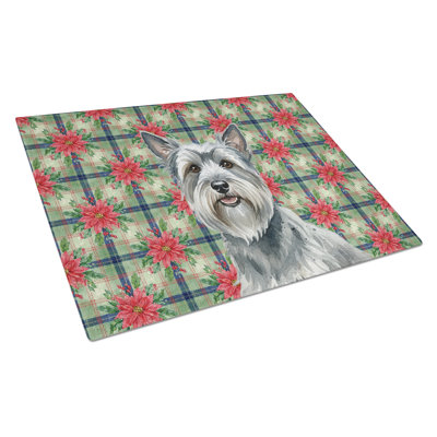 Planche à découper en verre gris Skye Terrier Poinsettias