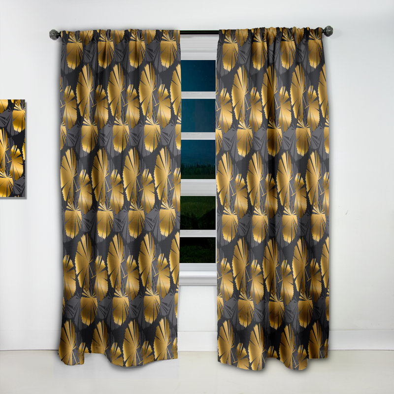 Rideau simple occultant de style Mid-Century abstrait doré Golden Tropical, L 52 po x L 108 po