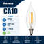 Ampoule DEL candélabre équivalente 40 watts E12, filament CA10, lueur blanc chaud 2700K, 350 lumens, intensité variable