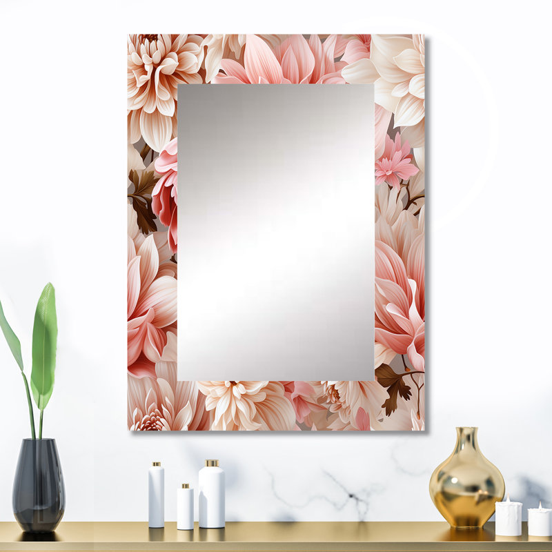 «Aleahya» rose et blanc œillets en fleurs - miroir mural décoratif floral, miroir de chalet, impression sur métal