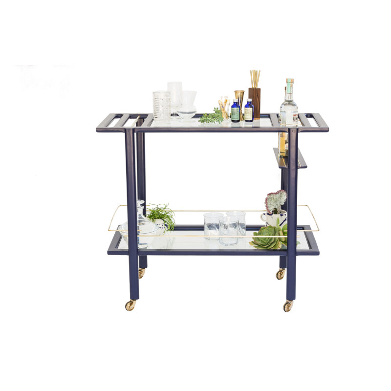 Bar Cart, Laquered Indigo/Brass