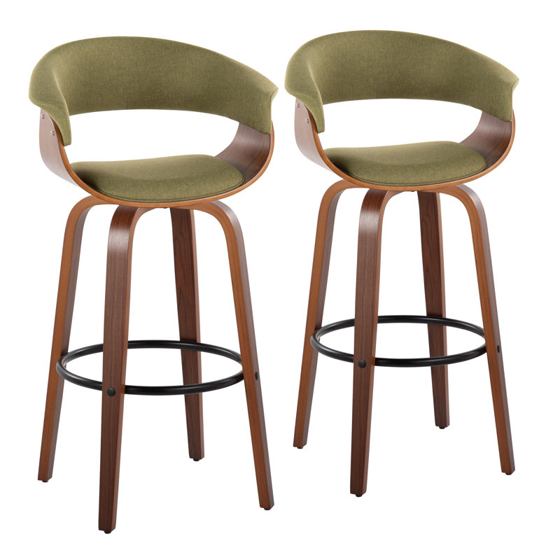 Archaimbaud Swivel Upholstered Counter Stool, Walnut Wood/Black, Light Gray, Bar Stool (29” Seat Height)