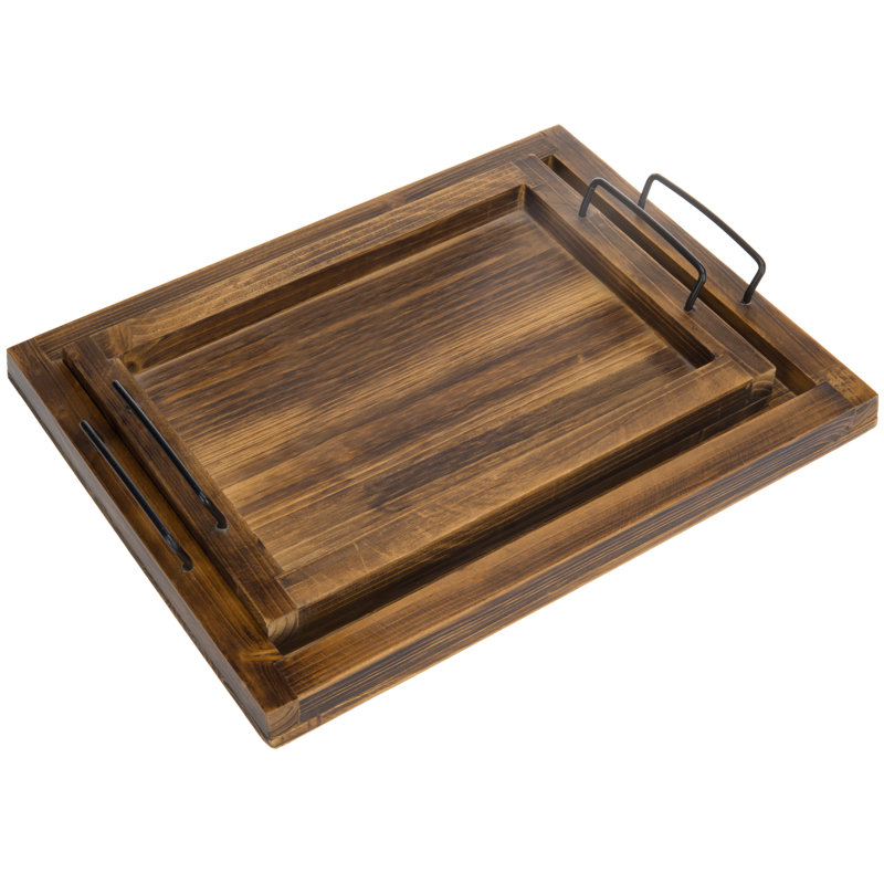 2 Piece Ottoman/Coffee Table Serving Tray Set, Brown