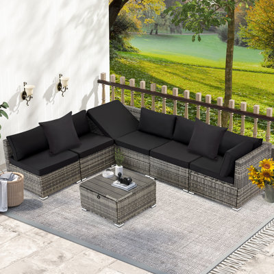 7 Pieces Outdoor Patio Set with WPC Coffee Table