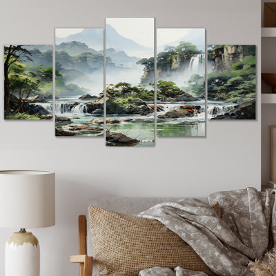 Cascade du Vietnam - Cascade argentée II - impression sur toile de paysages - 5 panneaux