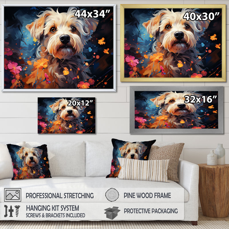 Popart Maltese Magic II - impression, H 16 po x l 32 po x P 1 po, Cadre flottant noir