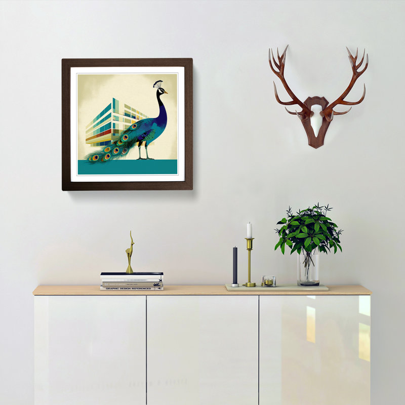 Peacock Bauhaus - Framed Print, Walnut