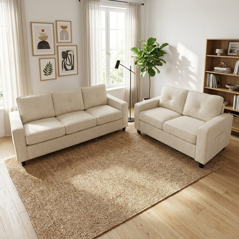 Ensemble de salon et canapé en chenille, beige