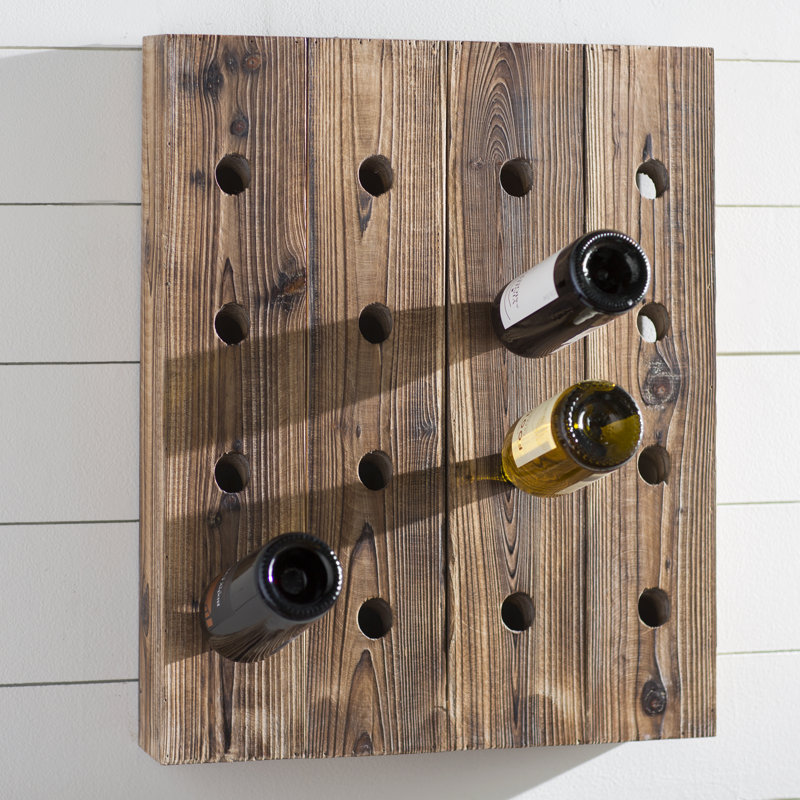 Porte-bouteilles à fixation murale en bois massif Latalia Fremont, Acajou brun clair, H 25 po x l 21 po x P 4 po