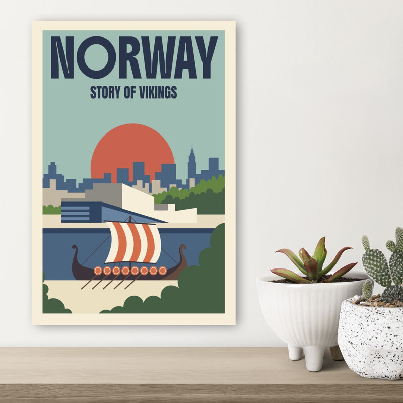 Norvège, bateau viking, paysage urbain moderne, architecture abstraite, art mural, H 18 po x l 12 po