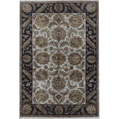 Tapis gris et noir noué à la main de haute qualité