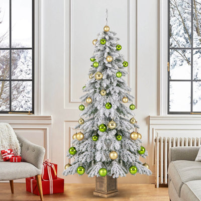 1 Pcs 6 Ft Artificial Xmas Tree Hinged Christmas Tree With 589 Flocked Branch Tips