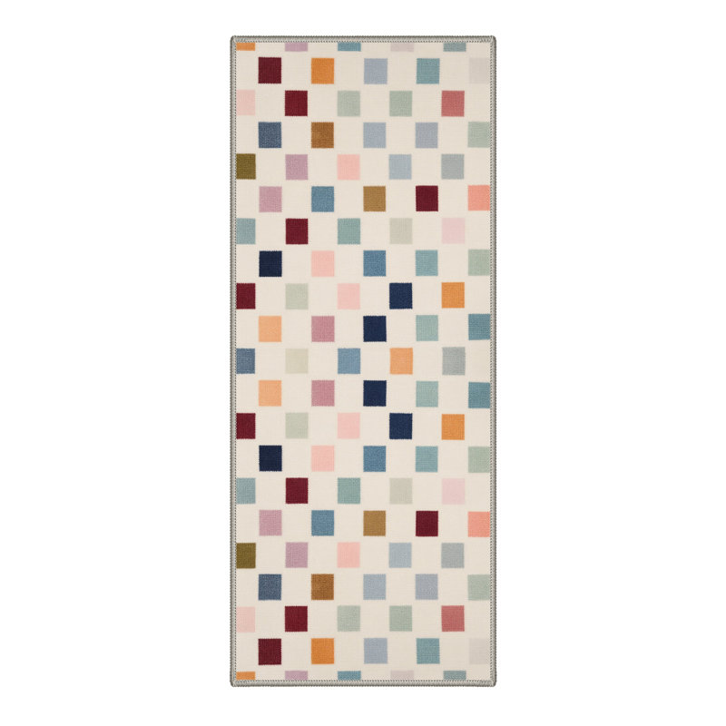 Mosaic Modern Machine Washable Beige Indoor Area Rug with Non-Slip Backing, Runner 2'3" x 6'