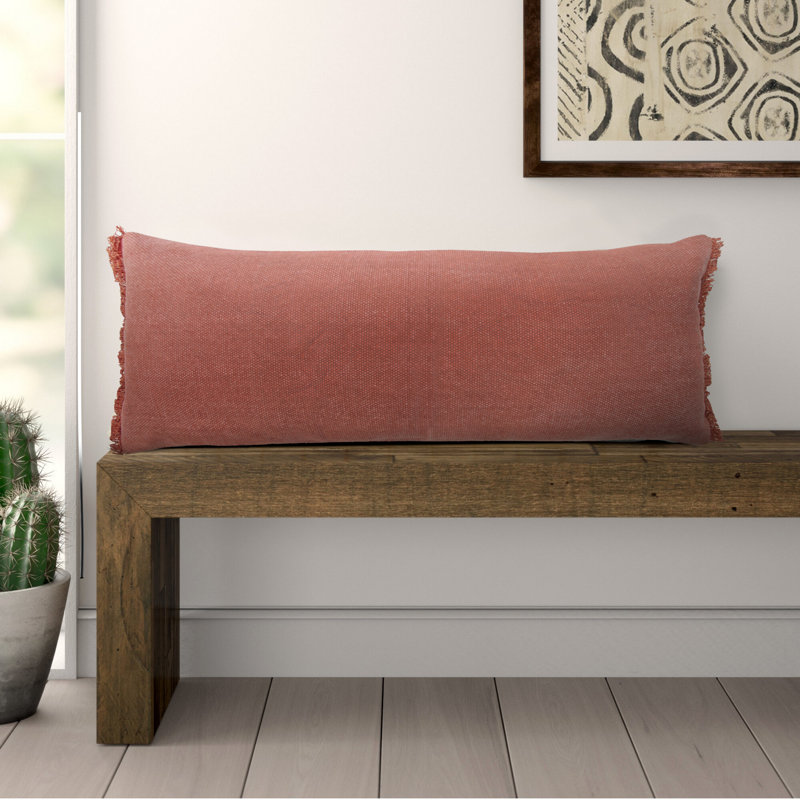 Contemporary Handmade Solid Color 100% Cotton Lumbar Pillow Cover, Orange Clay, Polyester/Polyfill