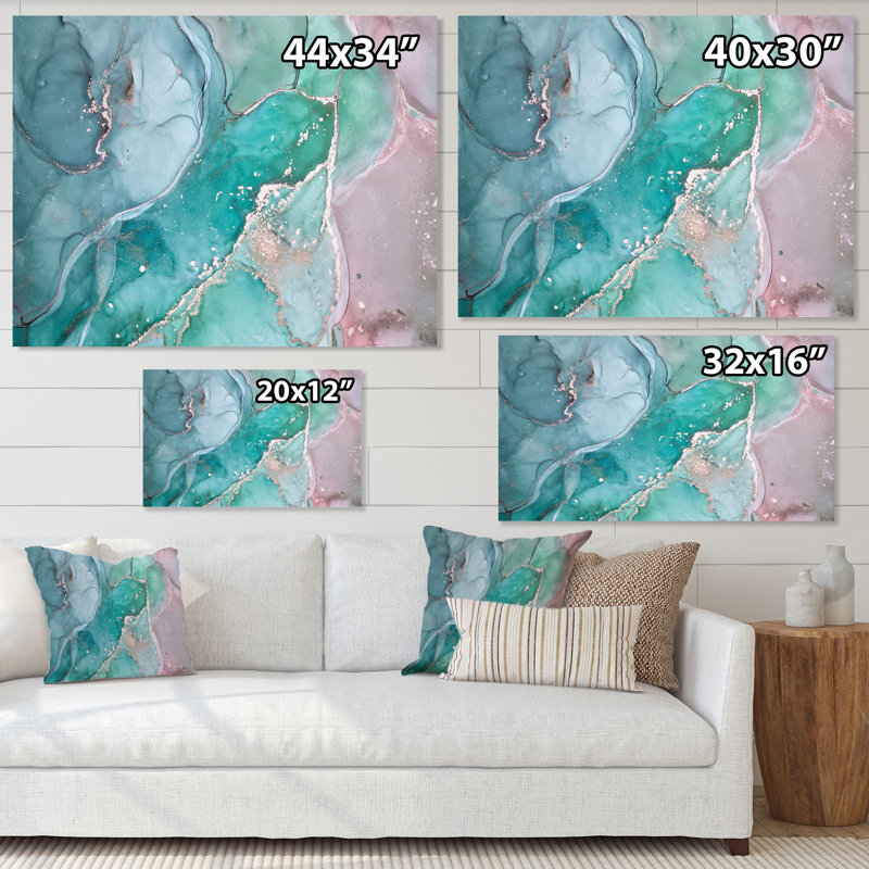 Marbre abstrait turquoise - peinture sur toile, Toile tendue, H 12 po x l 20 po