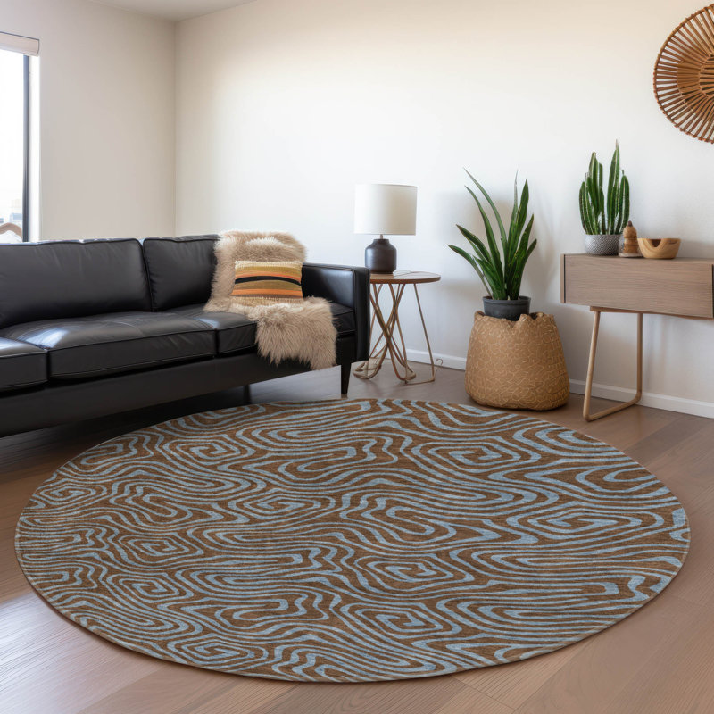 Premium Machine Washable Birchview AMF1031 Swirls Rug, Round 8'